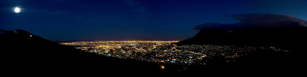 Cape Town and Table Mountain illuminated at night