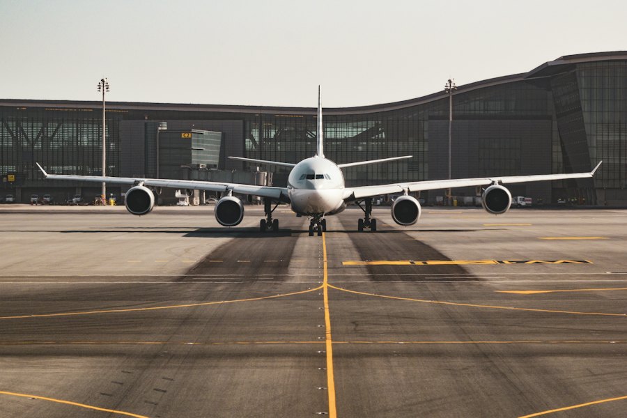 Passenger aircraft parked at an airport terminal